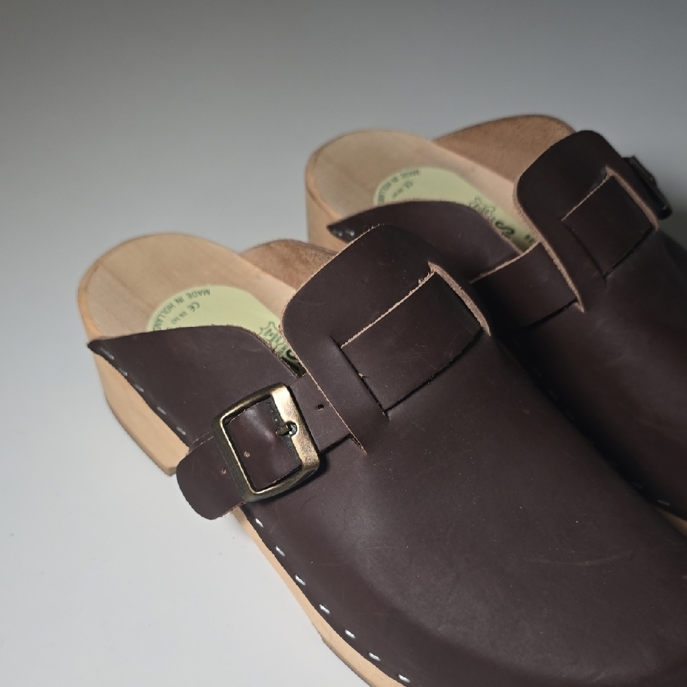 NWOT SIMSON Holland Leather And Wood Clogs - Picture 4 of 8